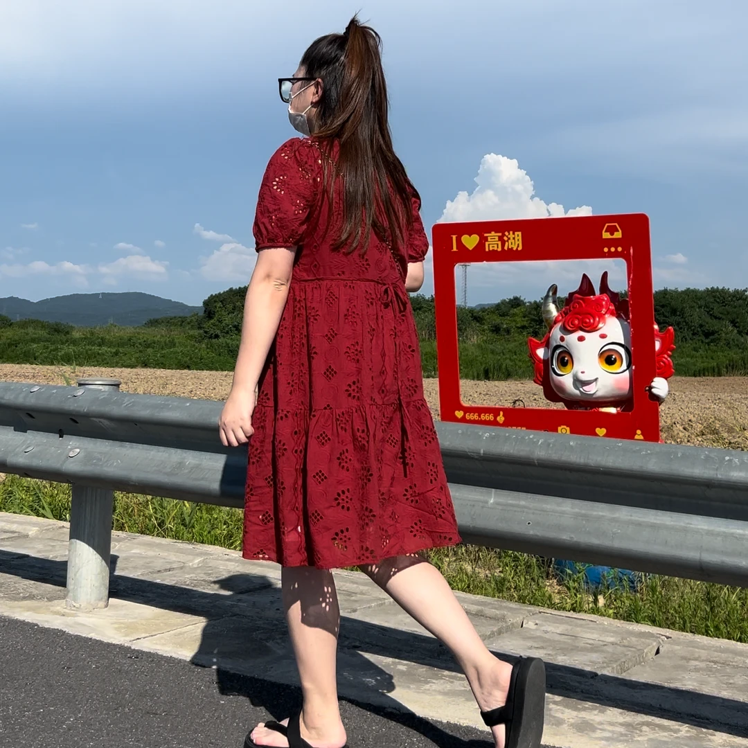 纯色方领中长款连衣裙女2024年夏季韩版微胖MM气质时尚宽松连衣裙