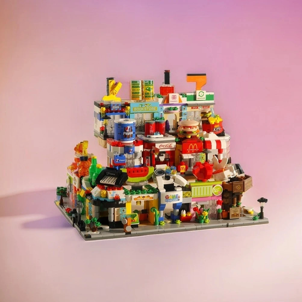 迷你街景积木模型小颗粒拼装汉堡店模型儿童益智男孩女孩摆件礼物