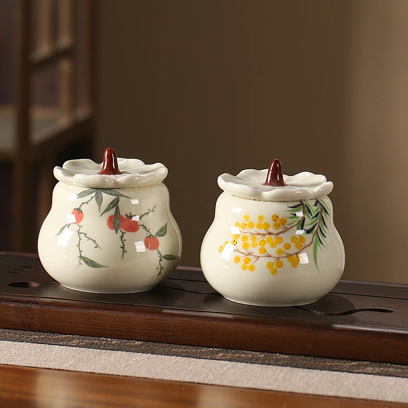 柿子茶叶罐创意釉下彩手绘陶瓷密封罐子红茶专用防潮高档新中式