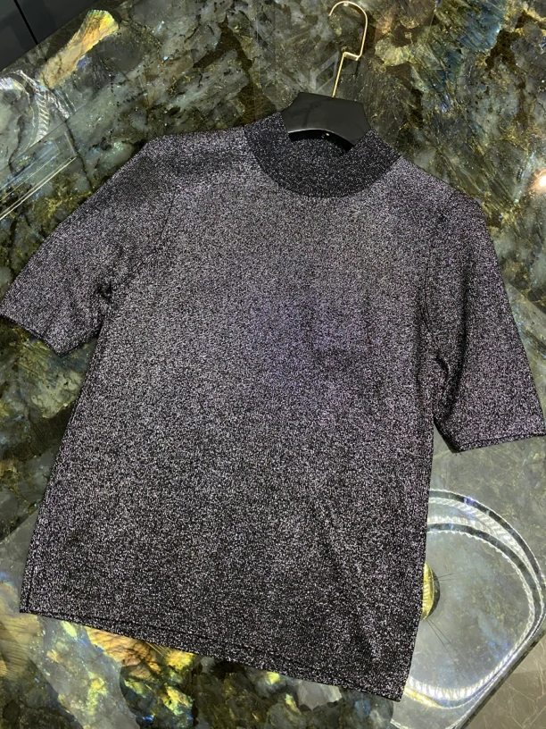 “星光点点” 意大利进口金银纱线圆领短袖T恤