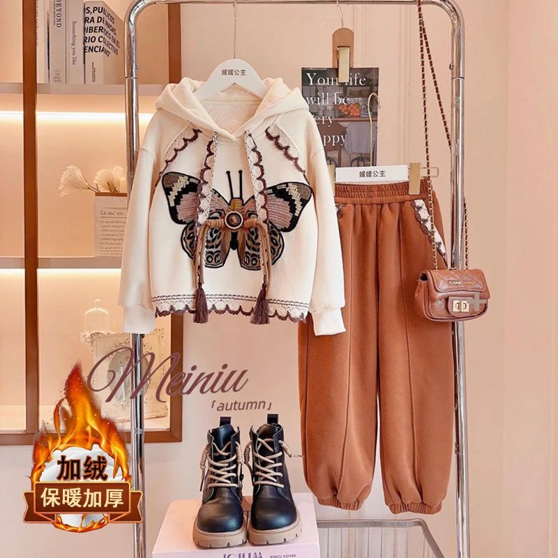 【小扬哥推荐】女童秋冬套装中大儿童加绒加厚连帽休闲运动套装儿