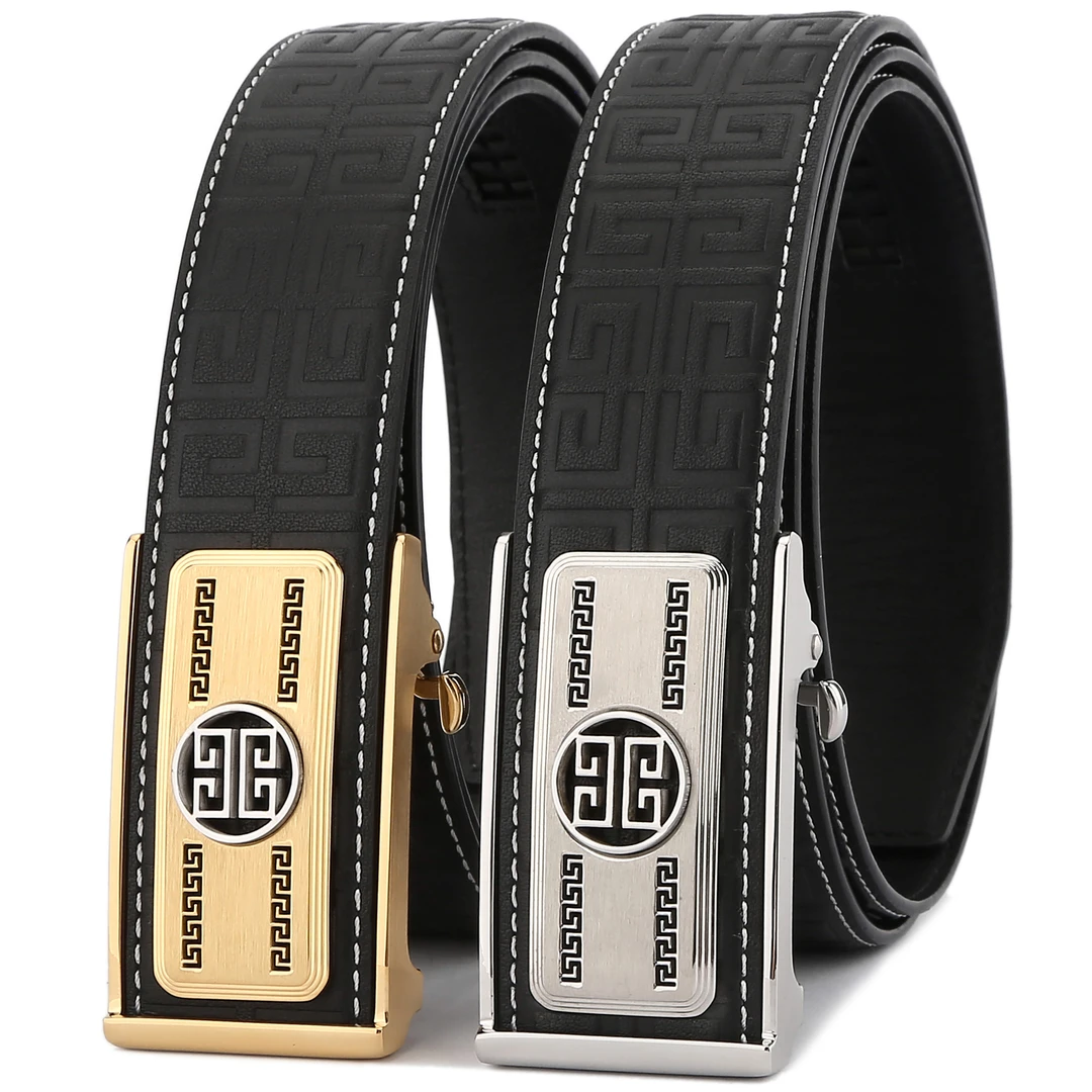 3.4cm不锈钢时尚自动扣皮带 双面双用男士头层牛皮真皮腰带时尚