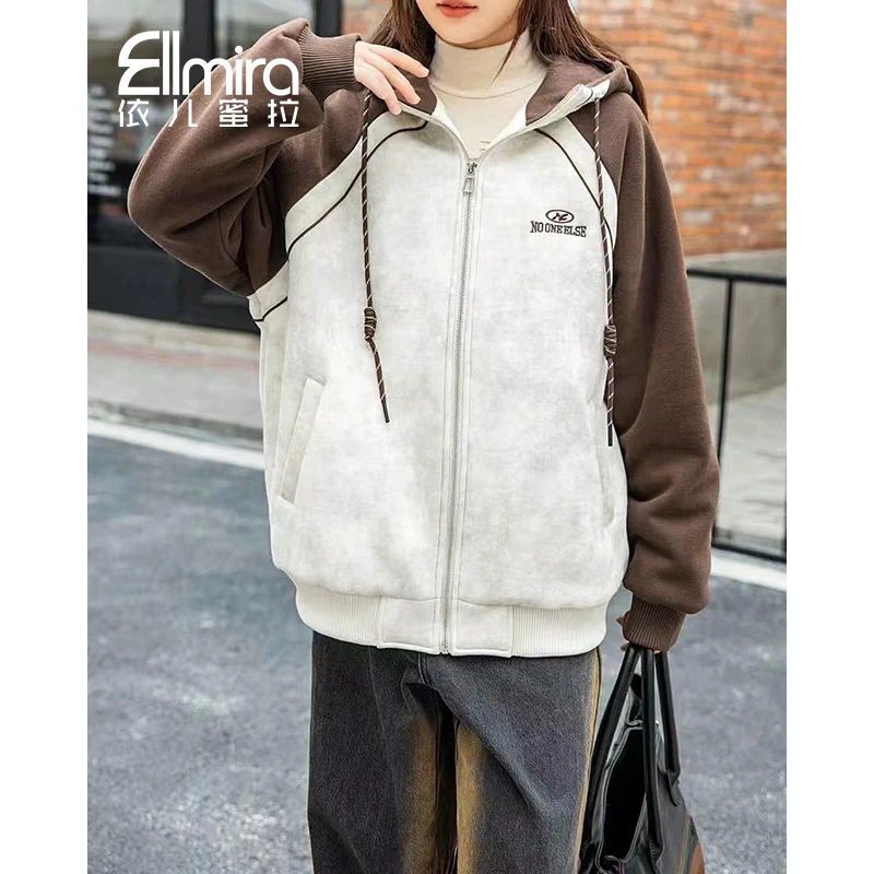 8778卫衣开衫外套加棉加厚连帽冬季2024新款洋气时尚潮