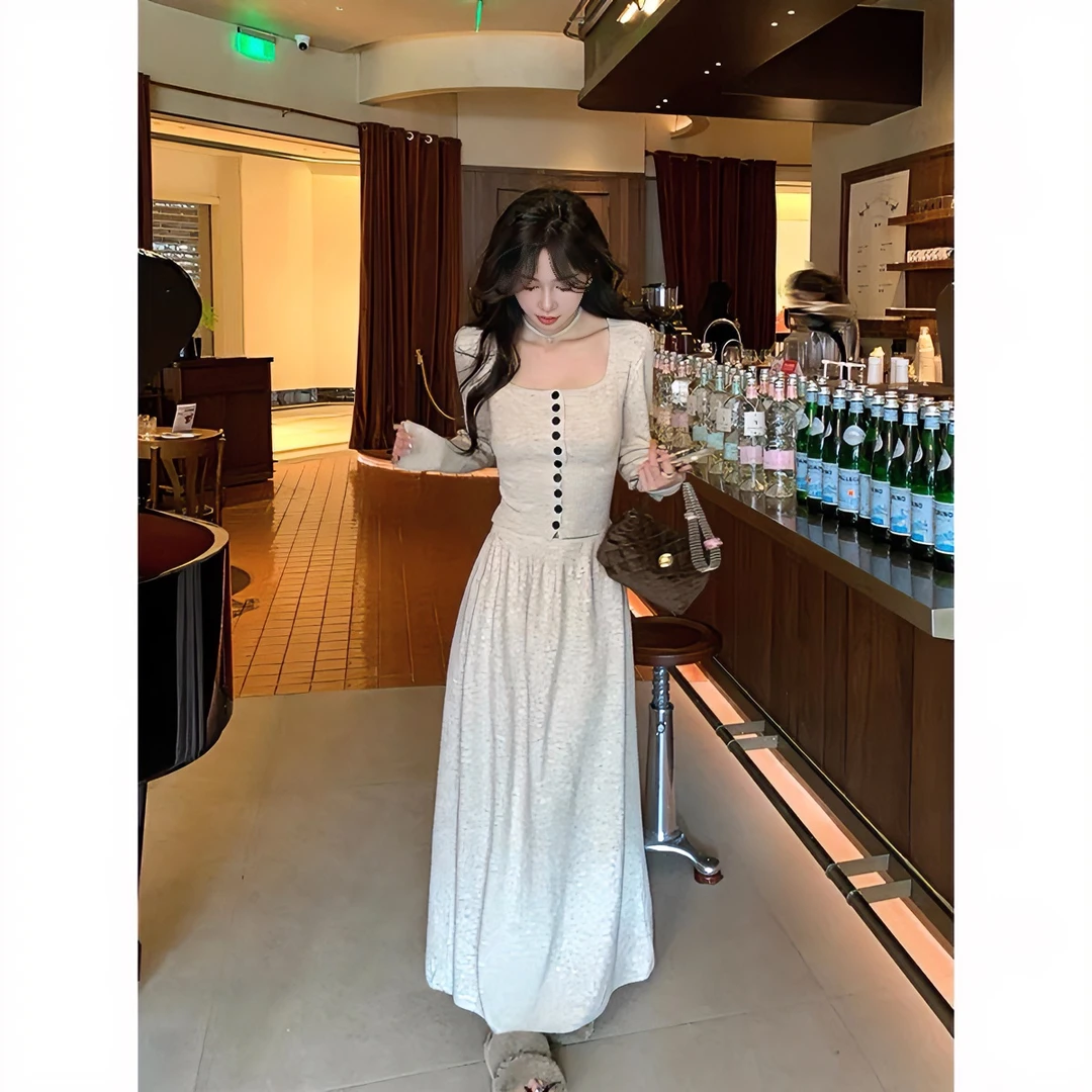 针织半身裙套装女秋冬高级感长袖夏季质毛衣裙子套装二件套复古