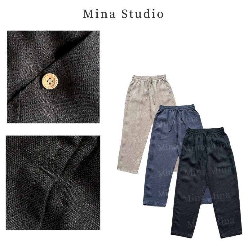 Mina 【亚麻哈伦裤】2024夏季新款 简约设计百搭松紧腰九分小脚麻裤