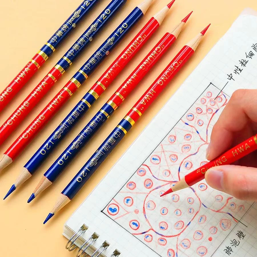 zhonghua/中华中华牌红蓝双头铅笔绘图圆杆特种铅笔木工双色划线