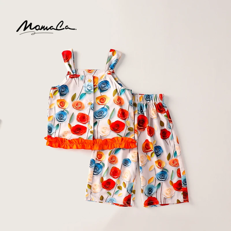 MOMOCO新款夏季女童洋气时尚秘密花园花边吊带套装75630578049