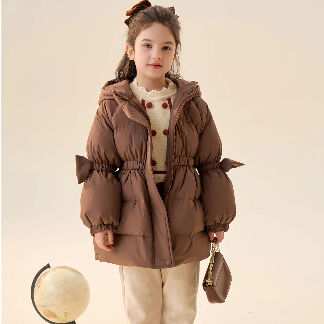 MOMOCO儿童羽绒服中长款连帽女童冬季外套75830102018