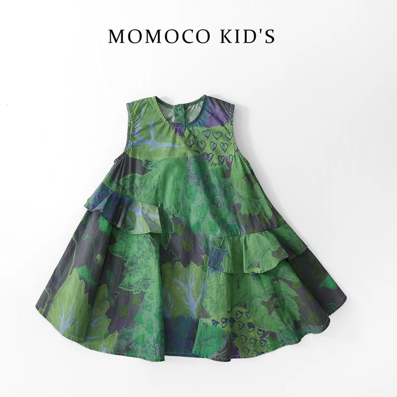 MOMOCO女童2025新款夏季绿色儿童洋气宝宝棉布裙75620470011