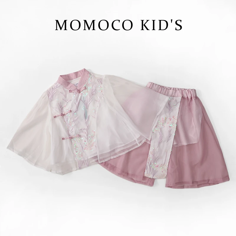 MOMOCO夏季女童新中式轻奢套装国风重工夏款两件套75630580007
