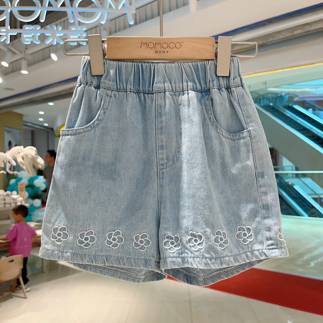 MOMOCO夏女中大童刺绣花朵休闲牛仔短裤76630353007