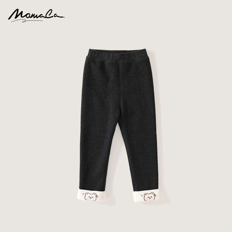 MOMOCO冬季新款女童时尚绣花加绒打底裤75830360012