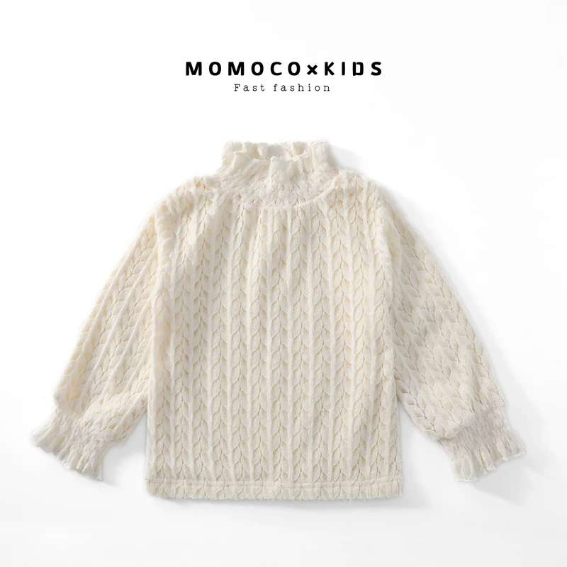 MOMOCO2023儿童上衣童装打底衫毛衣百搭花边打底衫DD005