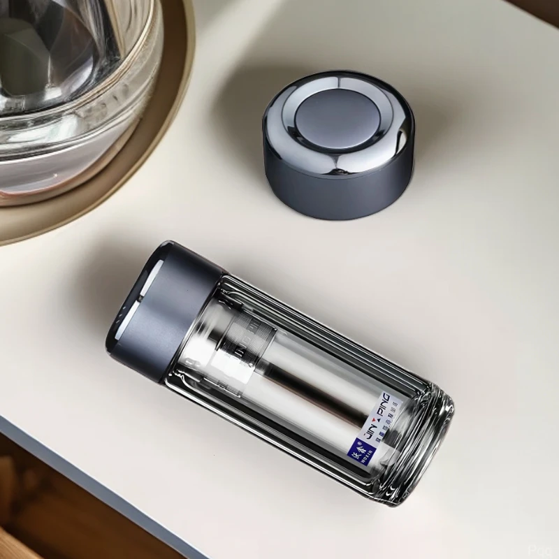 高商用车硅玻璃杯双层男士防爆便携泡茶杯加厚硼水杯小巧耐高温载