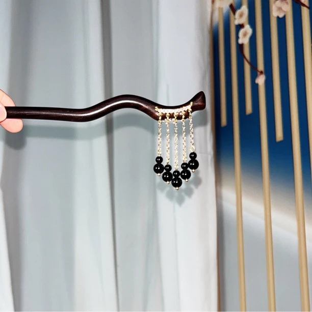 七公子 陌蹄 原创黑檀木盘发簪子国风头饰旗袍配饰新中式发簪