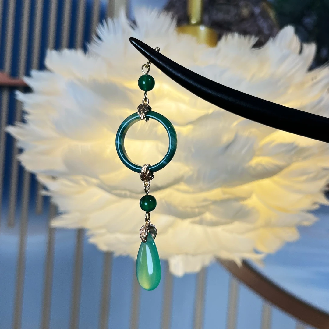 七公子 绿野 新中式黑檀木古风流苏步摇盘发簪子国风旗袍汉服