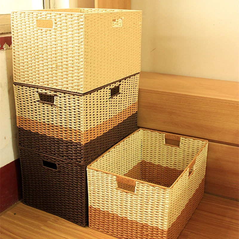 方形衣服收纳箱仿草编藤编整理盒家用杂物玩具零食储物筐编织篮大