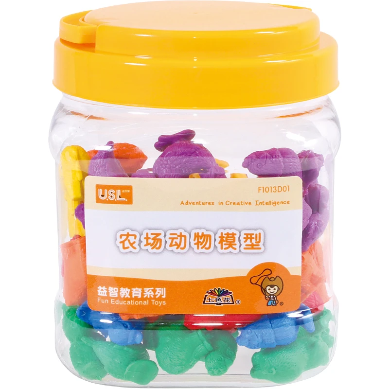 游思乐USL软质塑胶模型农场动物模型（桶装）儿童家庭分类点数游戏