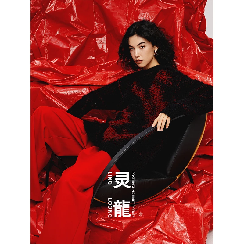 Roselingling灵龍LOONG新年限定提花动物纹羊毛中性圆领毛衣