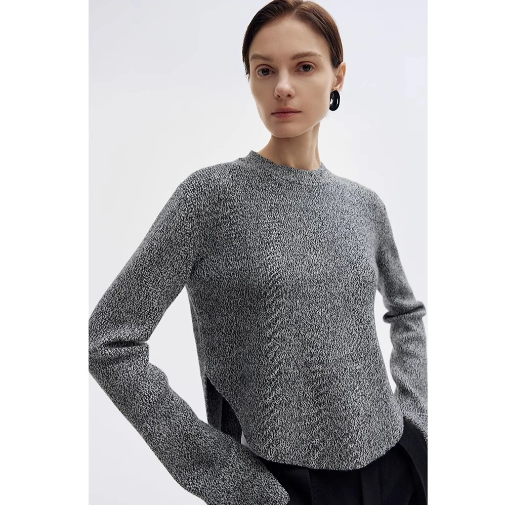 Roselingling高阶时髦 高端花纱精裁圆弧下摆精致百搭厚实短毛衣