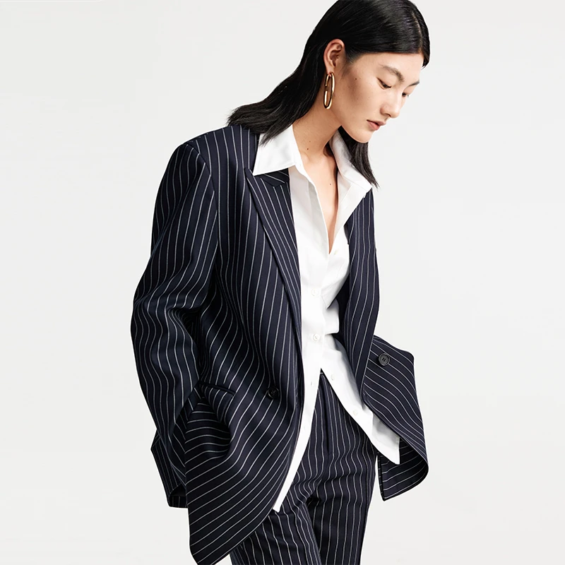 ROSELINGLING意D利色织条纹精纺羊毛率性西装外套