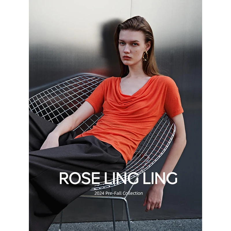 Roselingling初秋刚需_裸肤0压感慵懒荡领日常/通勤短袖