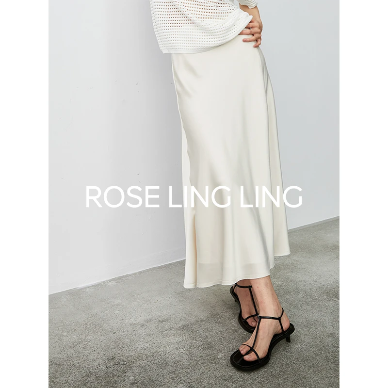 ROSELINGLING波光粼粼丝滑经典斜裁凉感醋酸通勤佰搭开衩半身裙