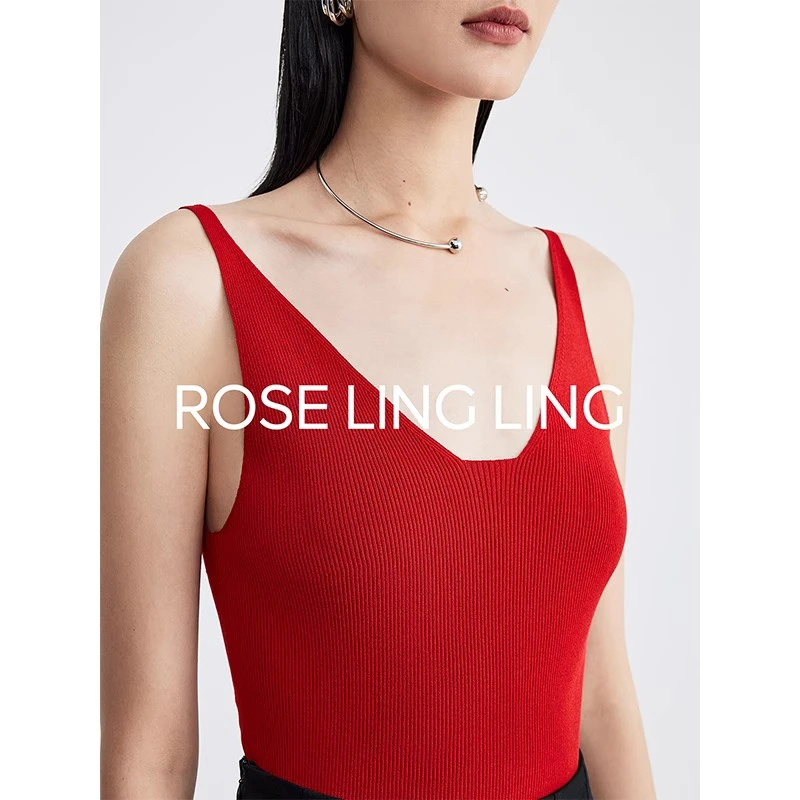 RoseLingLing双面领型 德国STOLL机织回弹沁爽宝莱纱坦克背心