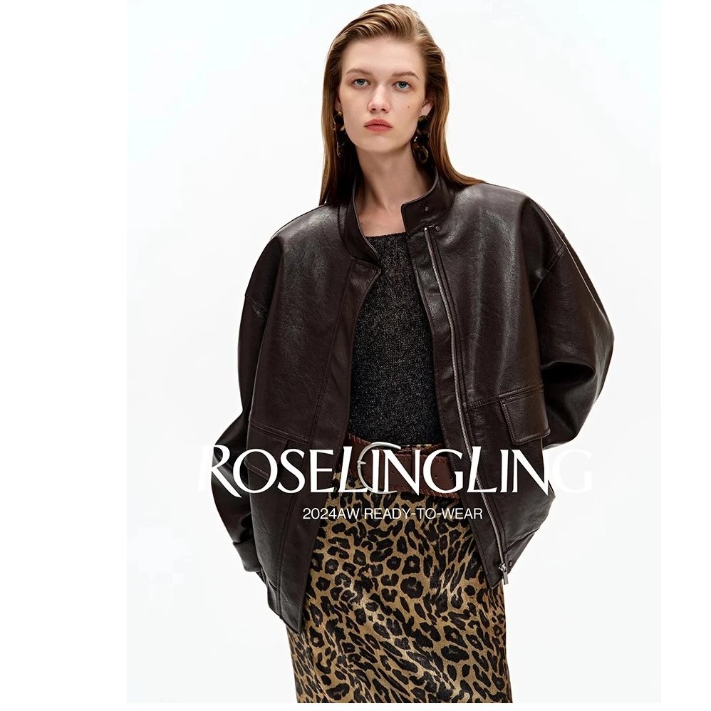 Roselingling摩登新风—柔韧环葆PU皮革率性飒气宽松廓型工装夹克