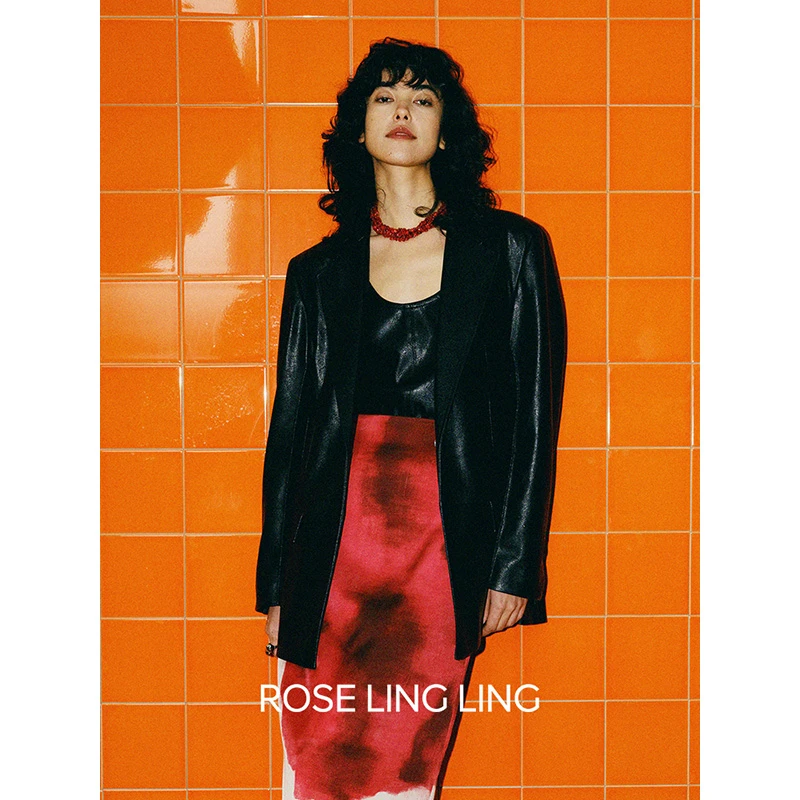 Roselingling衣橱经典廓形摩登造型感Oversize环保皮西装外套