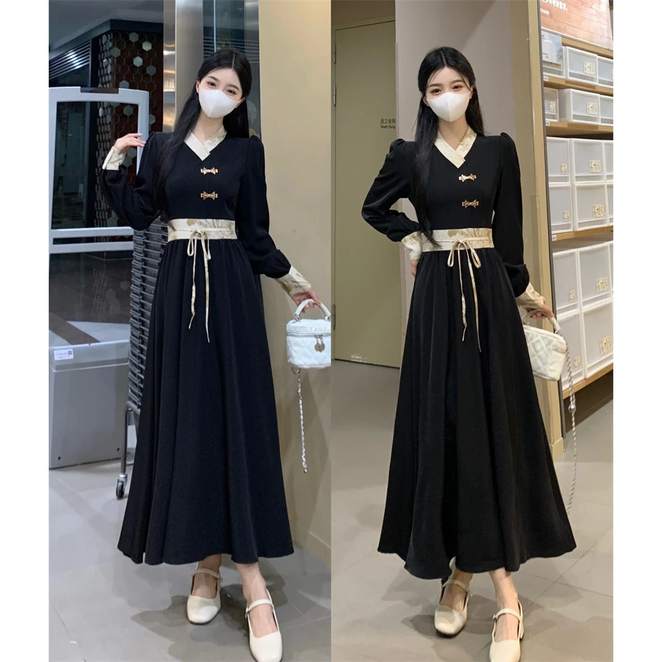 【小曹大码】季新款新中式国风文艺气质显瘦收腰连衣裙-MYN8035