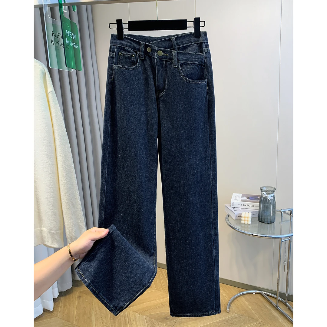 【小曹大码】休闲宽松型高腰阔腿裤牛仔裤长裤-AML3309