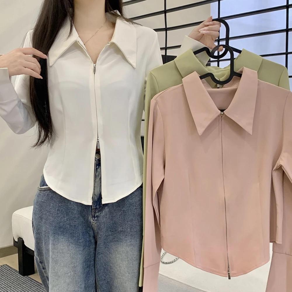 【小曹大码】新款时尚百搭宽松显瘦拉链设计感衬衫上衣-ZXJ2520