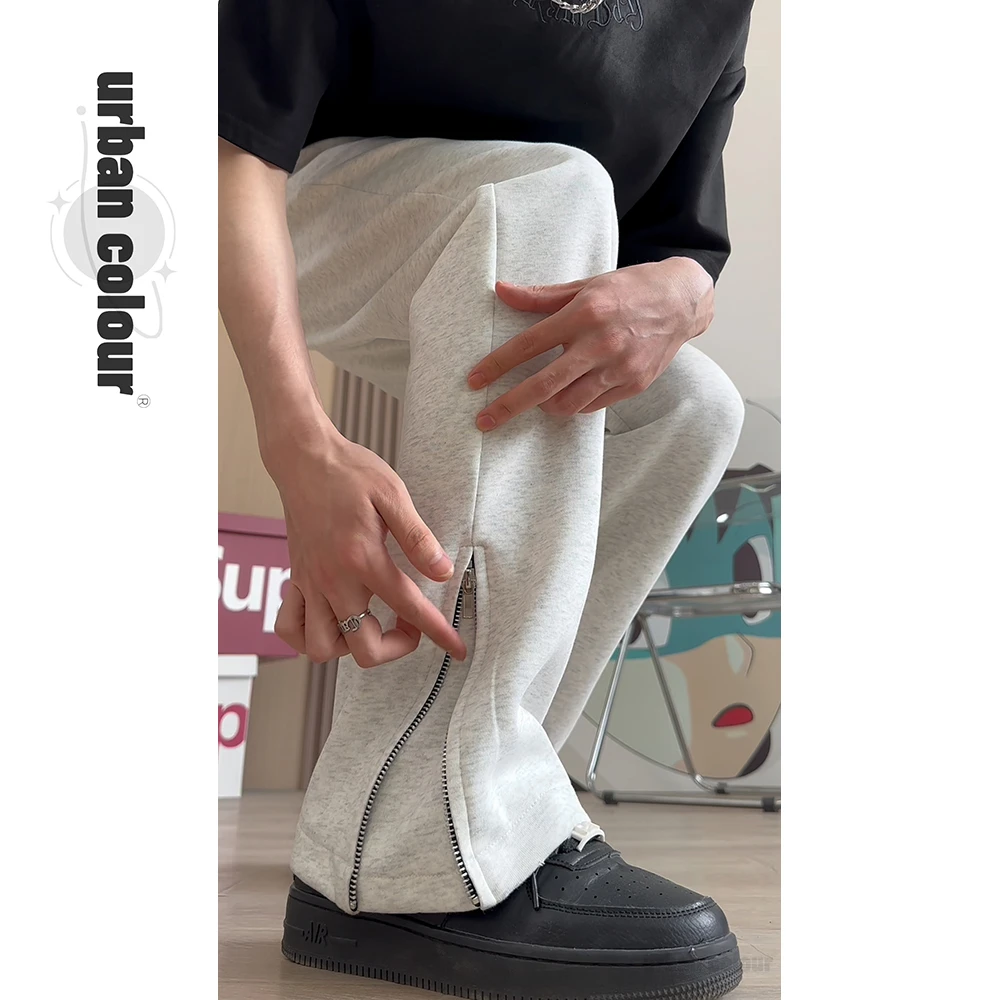 爆款拉链裤子男直筒休闲裤春秋款微喇卫裤潮流穿搭长裤秋装运动裤