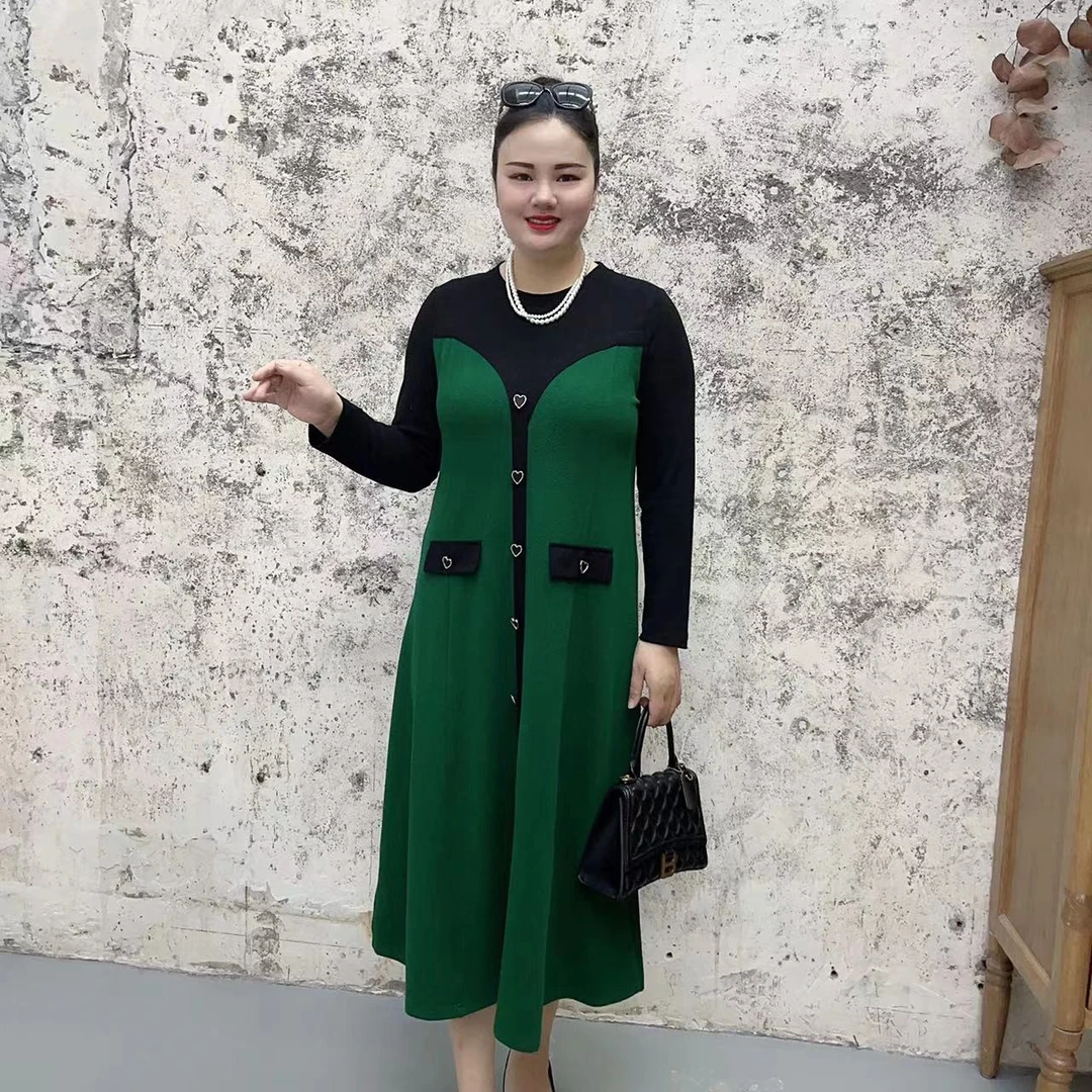 妃紫大码  高端轻奢大码气质拼接显瘦百搭拼色A字连衣裙FZ22816