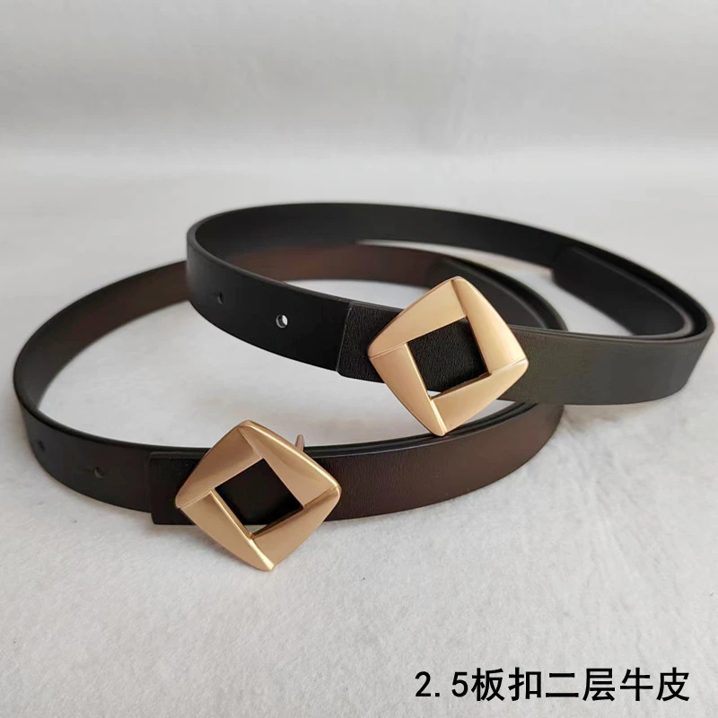 新潮流款式个性时尚2.5宽平滑扣裤带女士皮带宽简约百搭板扣腰带