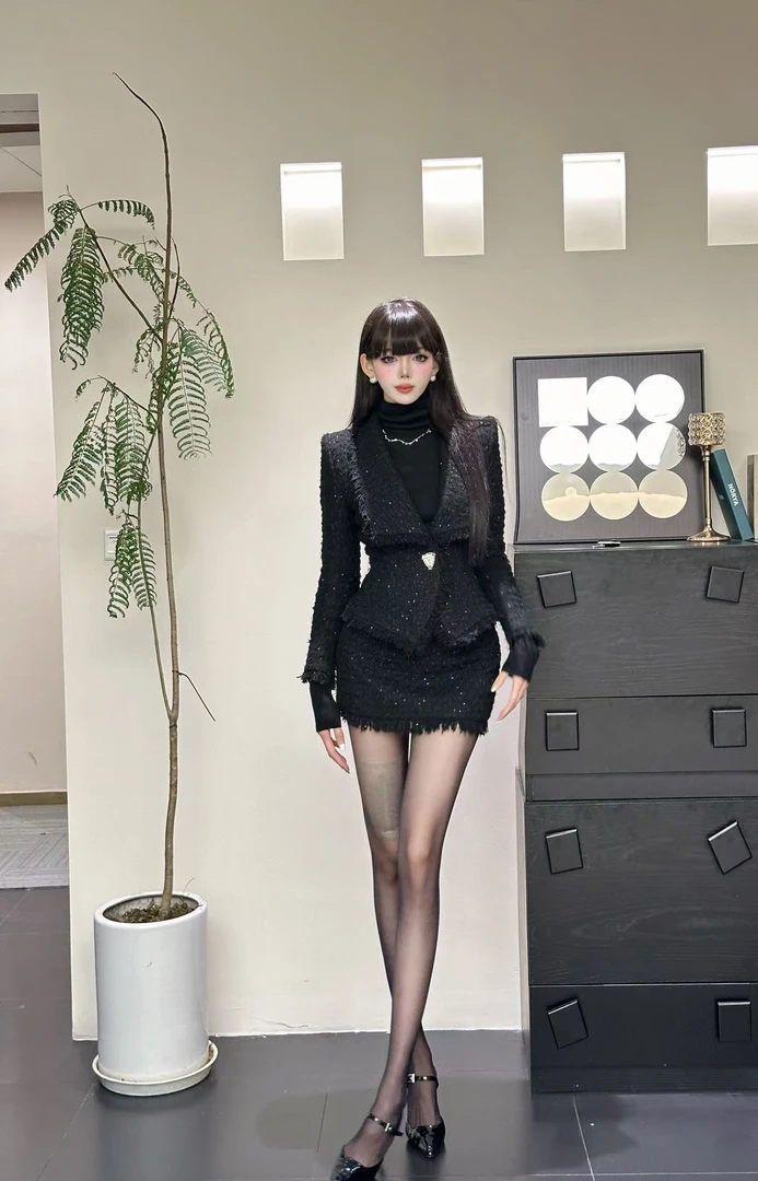 2024秋季新款女装小香风粗花呢千鸟格时尚套装24663+24783