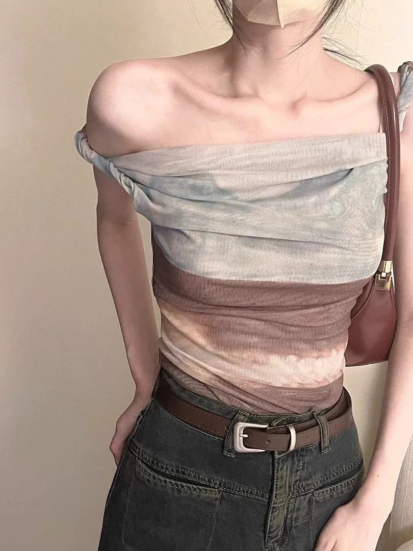 【101-200】新款春夏扎染网纱衣弹力罩衫