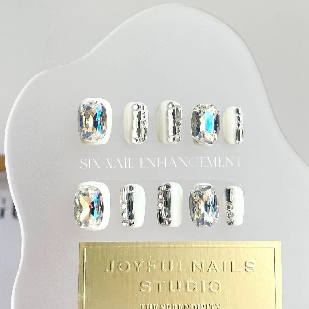 【冰清玉洁】高端定制·纯手工穿戴美甲10片春夏显白爆闪高端气质