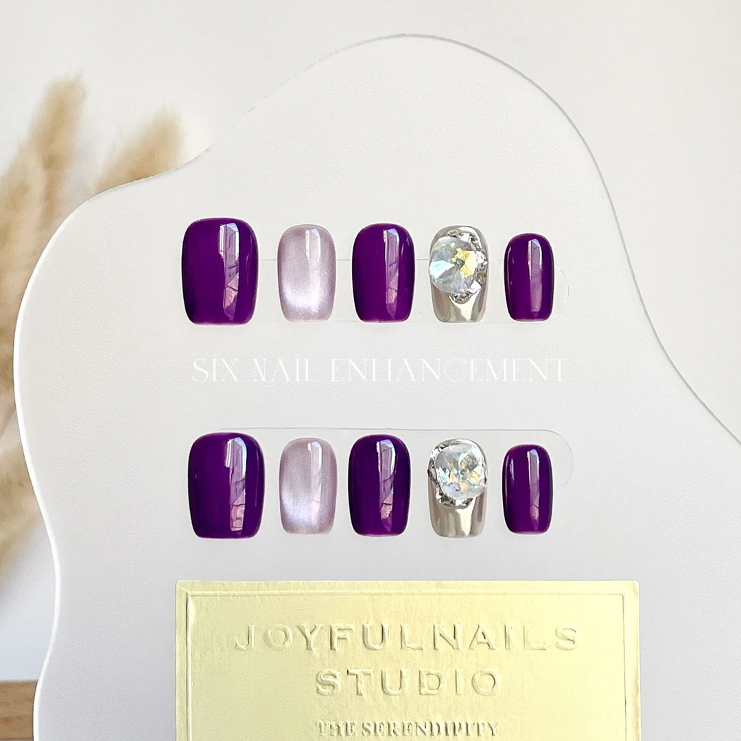 【梦幻仙紫】高端手工美甲·穿戴甲10片指甲显白气质紫色猫眼k9钻