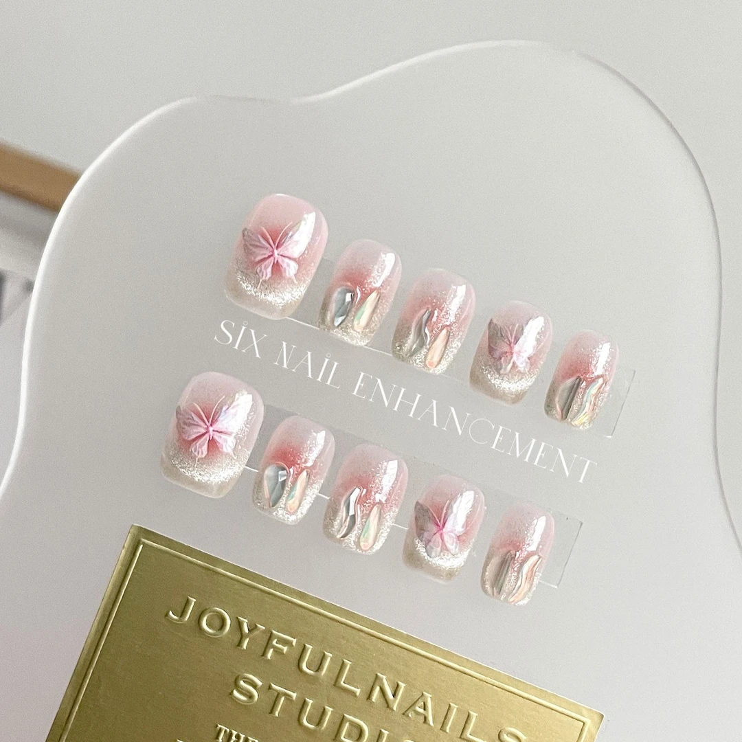 【蝴蝶飞舞】高端定制极光钻·纯手工穿戴美甲10片气质冰透春夏流行