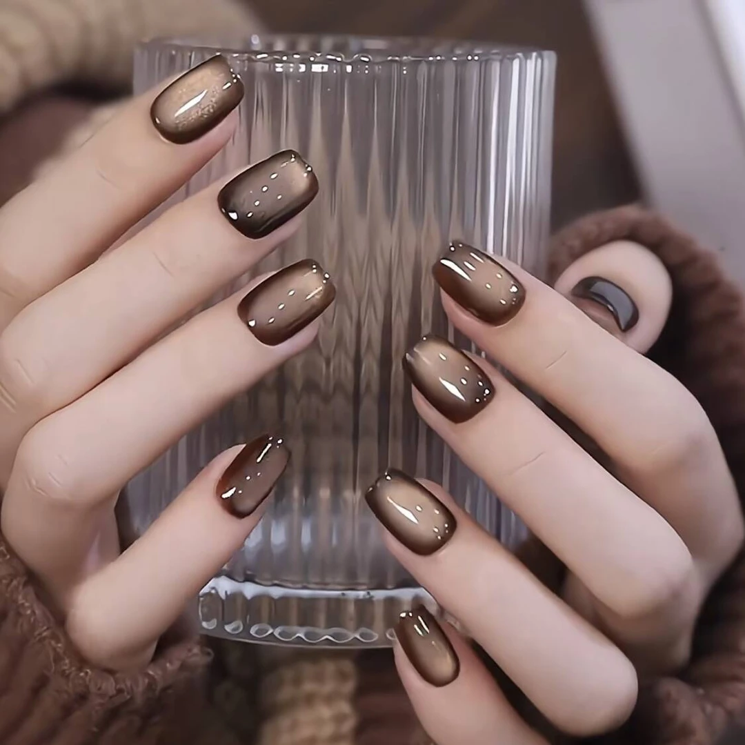 【棕色猫眼】定制流行猫眼·贴片穿戴甲10片时尚气质爆闪春夏咖色