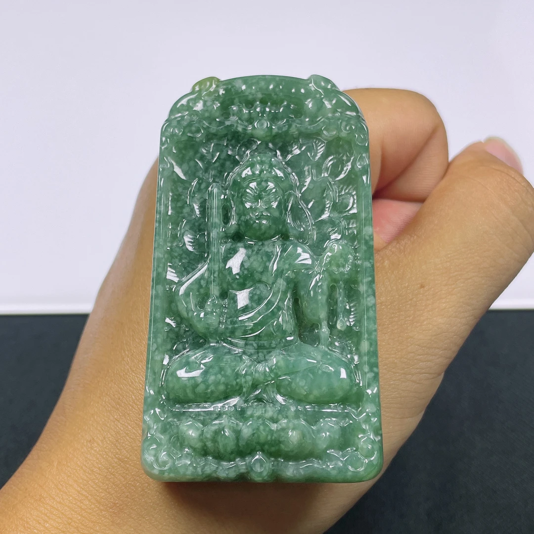 天然翡翠A货不动明王吊坠生肖鸡守护神暴风雪双彩仿古大气Q009