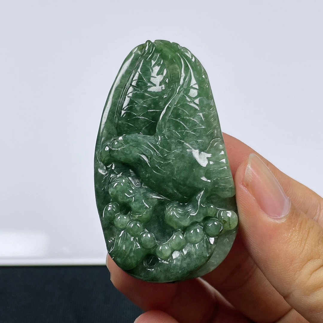 天然翡翠A货大鹏展翅翡翠吊坠大展宏图雕刻精美翡翠挂件挂坠Q006