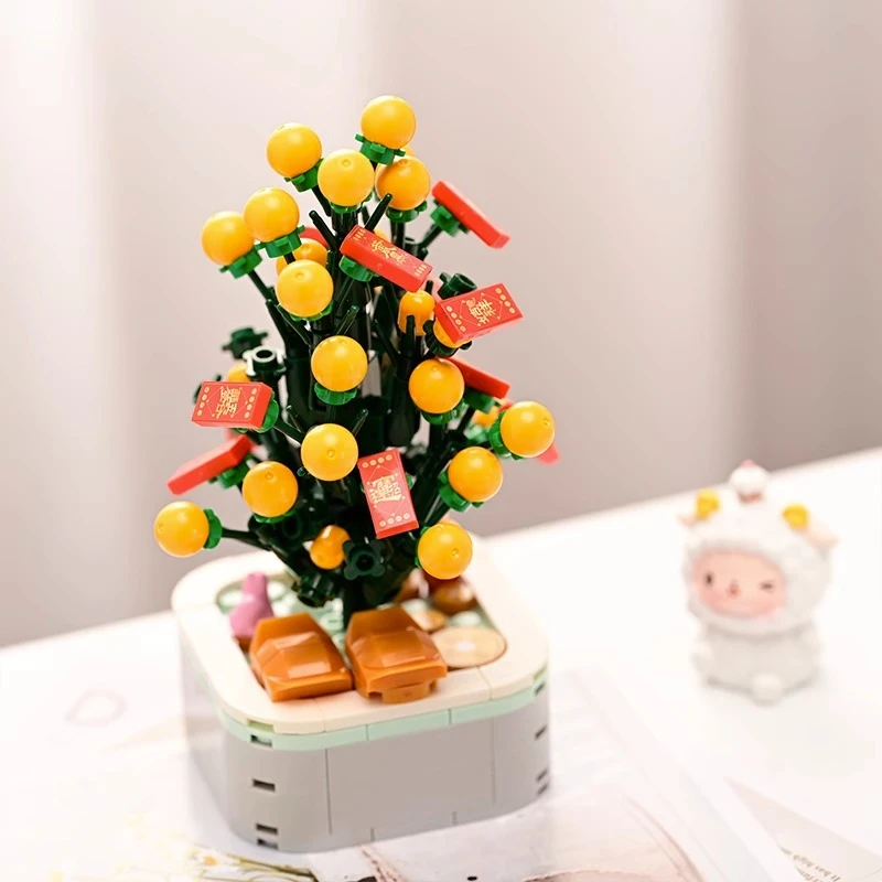 钻马积木花盆栽小颗粒拼装玩具可爱创意招财树摆件男情人节礼物女