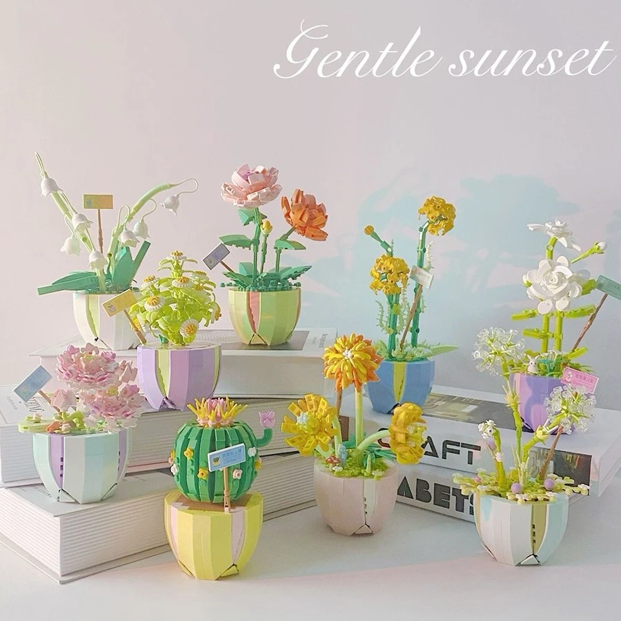 唯乐永生花积木拼插多肉盆栽小颗粒创意益智女孩玩具生日礼物摆件