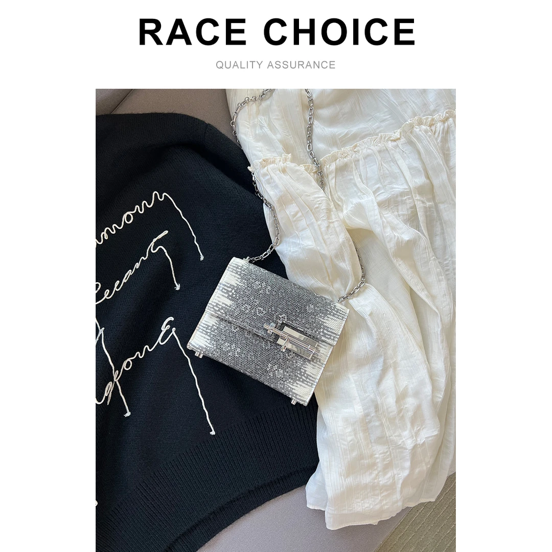 racechoice 链条包 喜马拉雅插销包百搭迷你真皮小方包手机斜挎包
