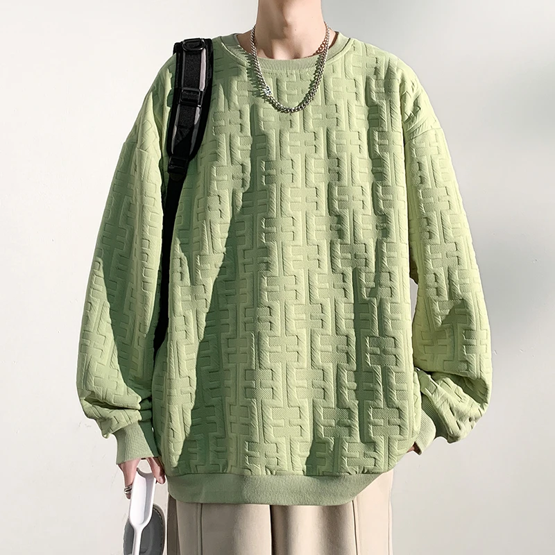 白色提花内搭男高级感卫衣潮牌痞帅炸街大码长袖单穿外套宽松圆领