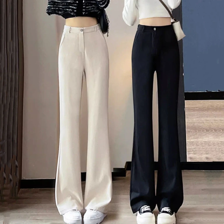 微喇叭裤女2025夏季薄款喇叭裤高腰显瘦气质时尚休闲微喇西装裤子