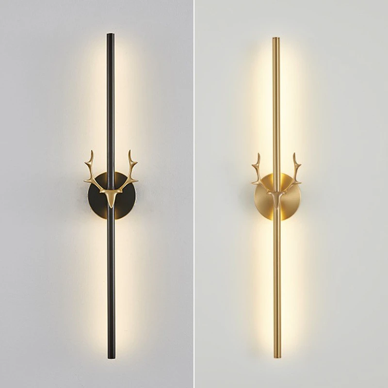 云设计条灯卧室床头灯轻奢鹿角全铜灯北欧客厅电视背景墙长条壁灯